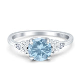 Art Deco Round Aquamarine CZ Floral Ring 925 Sterling Silver