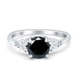 Art Deco Round Black CZ Floral Ring 925 Sterling Silver