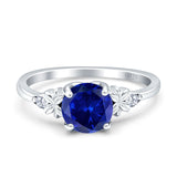 Art Deco Round Blue Sapphire CZ Floral Ring 925 Sterling Silver