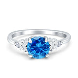 Art Deco Round Blue Topaz CZ Floral Ring 925 Sterling Silver