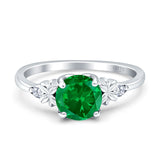 Art Deco Round Green Emerald CZ Floral Ring 925 Sterling Silver