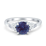 Art Deco Round Lab Alexandrite Floral Ring 925 Sterling Silver