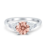 Art Deco Round Morganite CZ Floral Ring 925 Sterling Silver