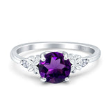 Art Deco Round Natural Amethyst Floral Ring 925 Sterling Silver