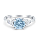 Art Deco Round Natural Aquamarine Floral Ring 925 Sterling Silver