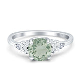 Art Deco Round Natural Green Amethyst Prasiolite Floral Ring 925 Sterling Silver