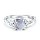Art Deco Round Natural Moonstone Floral Ring 925 Sterling Silver