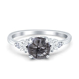 Art Deco Round Natural Rutilated Quartz Floral Ring 925 Sterling Silver