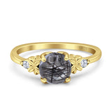 Art Deco Round Natural Stone Floral Ring