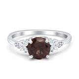 Art Deco Round Natural Chocolate Smoky Quartz Floral Ring 925 Sterling Silver