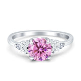Art Deco Round Pink CZ Floral Ring 925 Sterling Silver