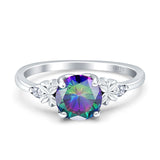 Art Deco Round Rainbow CZ Floral Ring 925 Sterling Silver