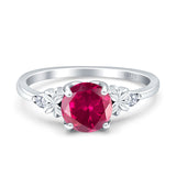 Art Deco Round Ruby CZ Floral Ring 925 Sterling Silver
