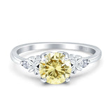 Art Deco Round Yellow CZ Floral Ring 925 Sterling Silver