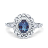 Art Deco Oval Lab Alexandrite Cocktail Ring 925 Sterling Silver