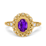 Art Deco Oval Natural Stone Beaded Ring