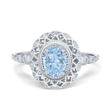 Art Deco Oval Natural Aquamarine Cocktail Ring 925 Sterling Silver