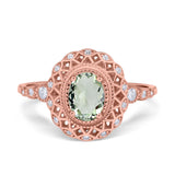 Art Deco Oval Natural Stone Beaded Ring