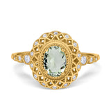 Art Deco Oval Natural Stone Beaded Ring