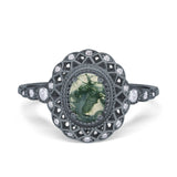 Art Deco Oval Natural Stone Beaded Ring