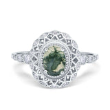 Art Deco Oval Natural Stone Beaded Ring