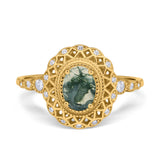 Art Deco Oval Natural Stone Beaded Ring