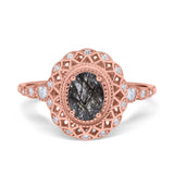 Art Deco Oval Natural Stone Beaded Ring