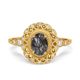 Art Deco Oval Natural Stone Beaded Ring