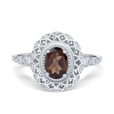 Art Deco Oval Natural Chocolate Smoky Quartz Cocktail Ring 925 Sterling Silver