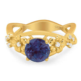 Art Deco Round Natural Stone Flower Ring