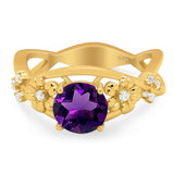 Art Deco Round Natural Stone Flower Ring