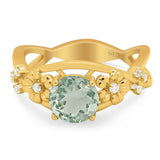 Art Deco Round Natural Stone Flower Ring
