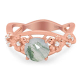 Art Deco Round Natural Stone Flower Ring