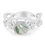 Art Deco Round Natural Stone Flower Ring