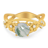 Art Deco Round Natural Stone Flower Ring
