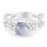 Art Deco Round Natural Stone Flower Ring