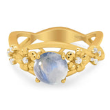 Art Deco Round Natural Stone Flower Ring