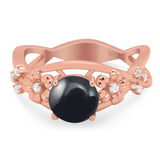 Art Deco Round Natural Stone Flower Ring