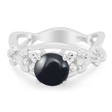 Art Deco Round Natural Stone Flower Ring