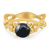 Art Deco Round Natural Stone Flower Ring