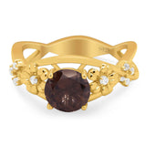 Art Deco Round Natural Stone Flower Ring