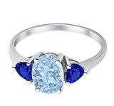 Three Stone Oval Natural Aquamarine Trio Ring 925 Sterling Silver