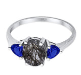 Three Stone Oval Natural Rutilated Quartz Trio Ring 925 Sterling Silver