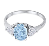 Three Stone Oval Natural Aquamarine Promise Ring 925 Sterling Silver