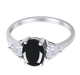 Three Stone Oval Natural Black Onyx Promise Ring 925 Sterling Silver
