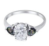 Three Stone Oval Moissanite Trellis Ring 925 Sterling Silver