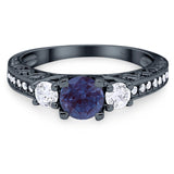 Three Stone Art Deco Round Natural Stone Ring