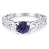 Three Stone Art Deco Round Natural Stone Ring