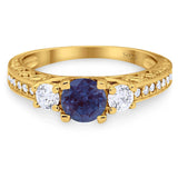 Three Stone Art Deco Round Natural Stone Ring