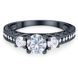 Three Stone Art Deco Round Natural Stone Ring